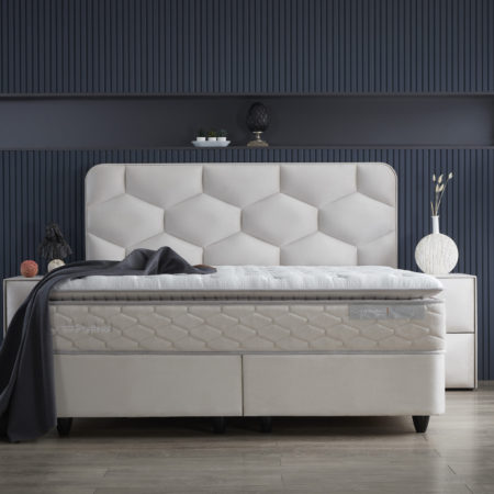 Boxspring Skybedd Dolcebedd 160x200 Beige met Opbergruimte