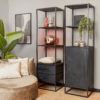 Boekenkast Denver Black | Mangohout en staal | 2 lades - Afbeelding 2