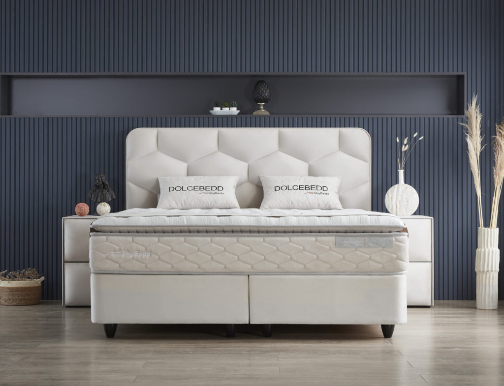 Boxspring Skybedd Dolcebedd 160x200 Beige met Opbergruimte - Afbeelding 2