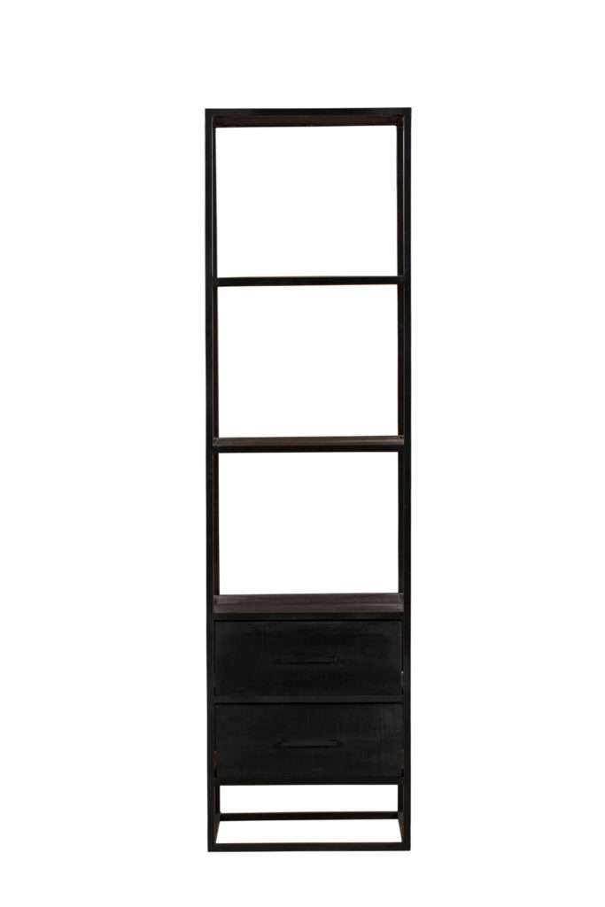 Boekenkast Denver Black | Mangohout en staal | 2 lades - Afbeelding 4
