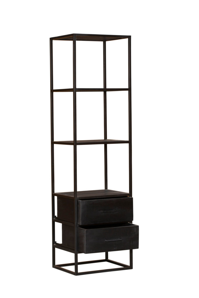 Boekenkast Denver Black | Mangohout en staal | 2 lades - Afbeelding 5