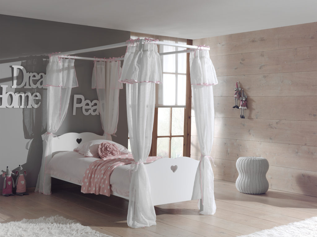 Deze Amori-combinatie bestaat uit een een hemelbed , een lattenbodem kader, een bedtextiel en een rolbed - Afbeelding 6