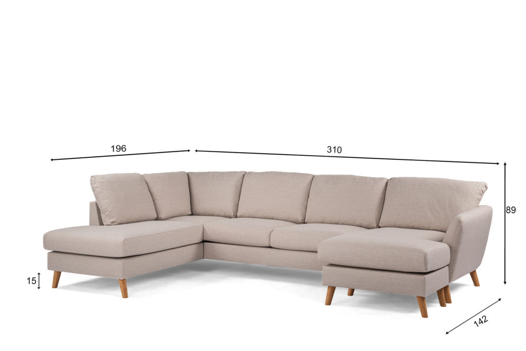 3-zits hoek rechts CL, stof Inari 22, I460 beige, eiken poot - Afbeelding 7