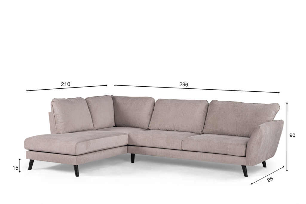 3-zits hoek links, stof Orinoco 23, K460 beige, zwarte poot - Afbeelding 8