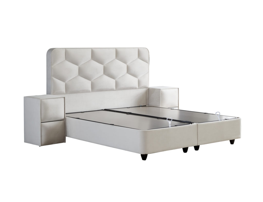 Boxspring Skybedd Dolcebedd 160x200 Beige met Opbergruimte - Afbeelding 8