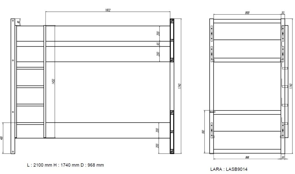 Deze LARA combinatie in wit bestaat uit een stapelbed (90x200) met bijhorend rolbed en 3-deurs kledingkast - Afbeelding 9