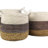 Mandenset Malibu - naturel/paars/wit - raffia/zeegras - set van 3