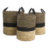 Mandenset Malibu - zwart/naturel - waterhyacint - set van 3