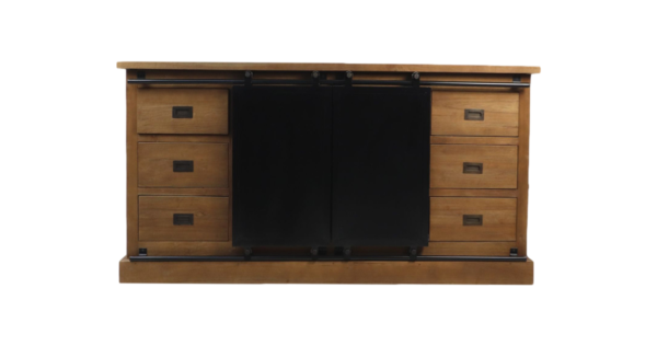 HSM Collection-Dressoir Blackburn 2 Deur 6 La-180x50x85-Naturel/Zwart-Teak/Metaal