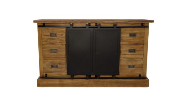 HSM Collection-Dressoir Blackburn 2 Deur 6 La-180x50x85-Naturel/Zwart-Teak/Metaal - Image 2