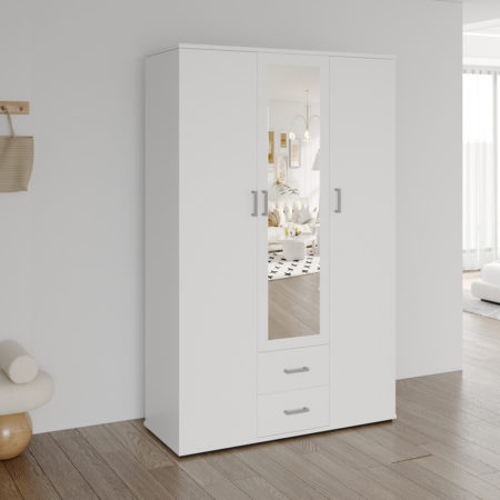 Kledingkast 'Marc' 3 deuren met spiegel Wit (2c)