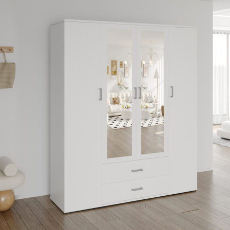 Kledingkast 'Marc' 4 deuren met 2 spiegels Wit (2c)