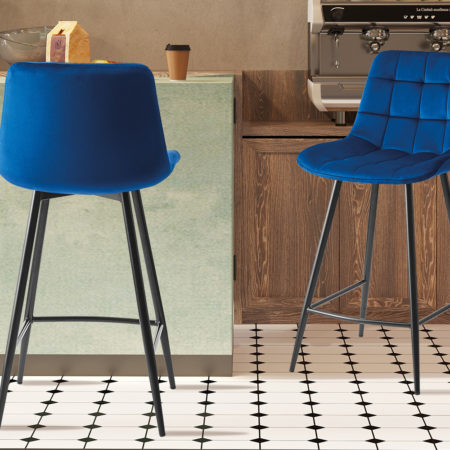 Barstoel 'Juta' Fluweel Blauw (2 per doos)