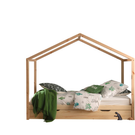 Natuurkleurig DALLAS bed (90x200) en bijhorend rolbed.