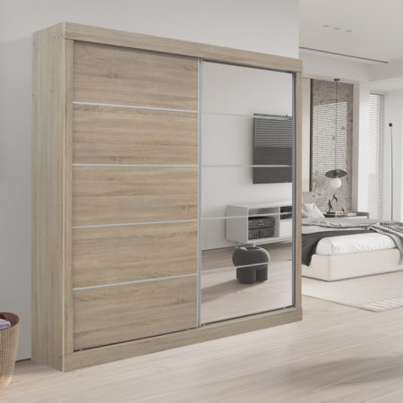 Kledingkast 'Mike' 2 Schuifdeuren, 1 Spiegeldeur Sonoma (3c)