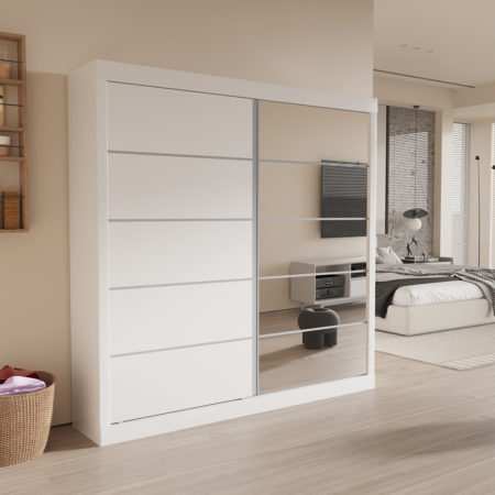 Kledingkast 'Mike' 2 Schuifdeuren, 1 Spiegeldeur Wit (3c)