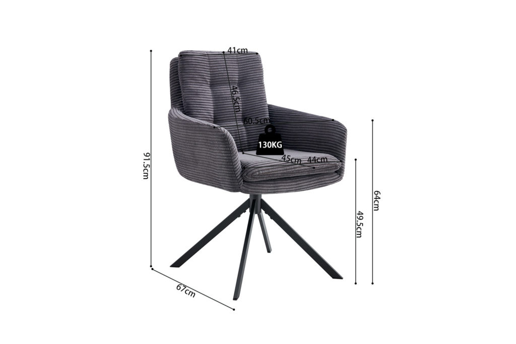 Stoel 'Luna' Draaibaar Corduroy Grijs (2 per doos) - Afbeelding 11