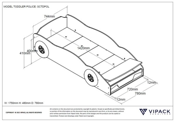 TODDLER POLICE CAR 70x140CM - Image 3