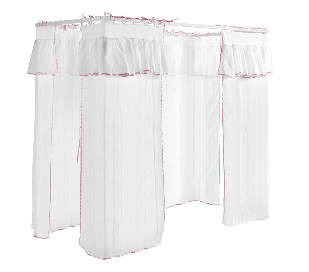 Deze Amori-combinatie bestaat uit een een hemelbed , een lattenbodem kader, een nachtkastje , een 2 deurs kledingkast en bedtextiel - Afbeelding 4