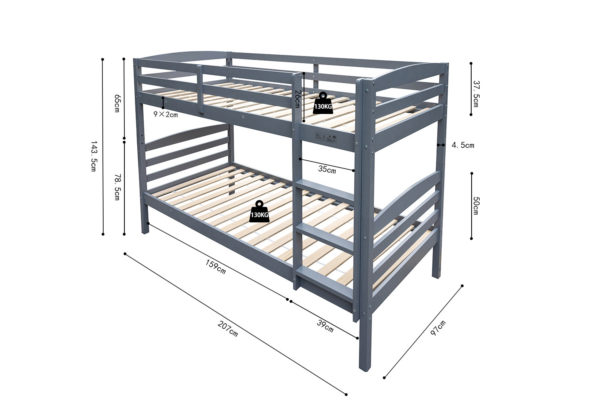 Stapelbed 'Roy' 90x200 Splitsbaar Grijs (2c) - Image 6