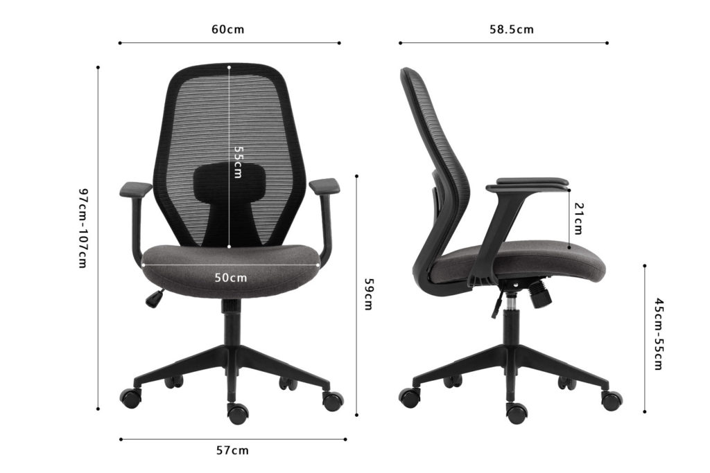 Bureaustoel 'Claude' Mesh Zwart/Grijs (1c) - Afbeelding 6