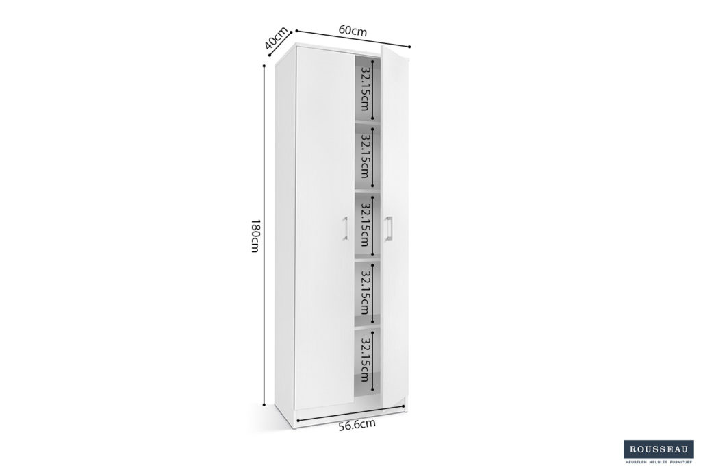 Opbergkast 'Ray' 2 deuren en 4 legplanken Wit (1c) - Afbeelding 6