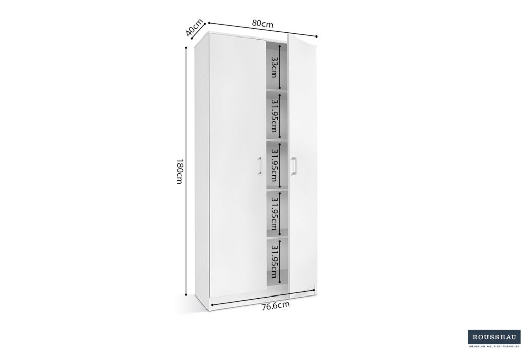 Opbergkast 'Ray' 2 deuren en 4 legplanken Wit (1c) - Afbeelding 6
