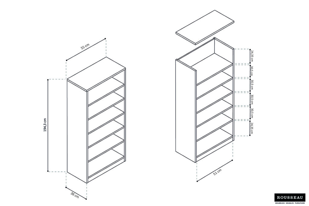 Boekenkast 'Space' 5 legplanken Sonoma (1c) - Afbeelding 7