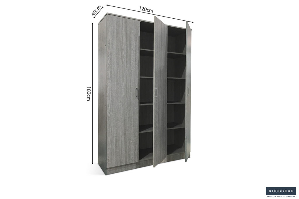 Opbergkast 'Ray' 3 deuren en 4 legplanken Grijze eik (2c) - Afbeelding 7