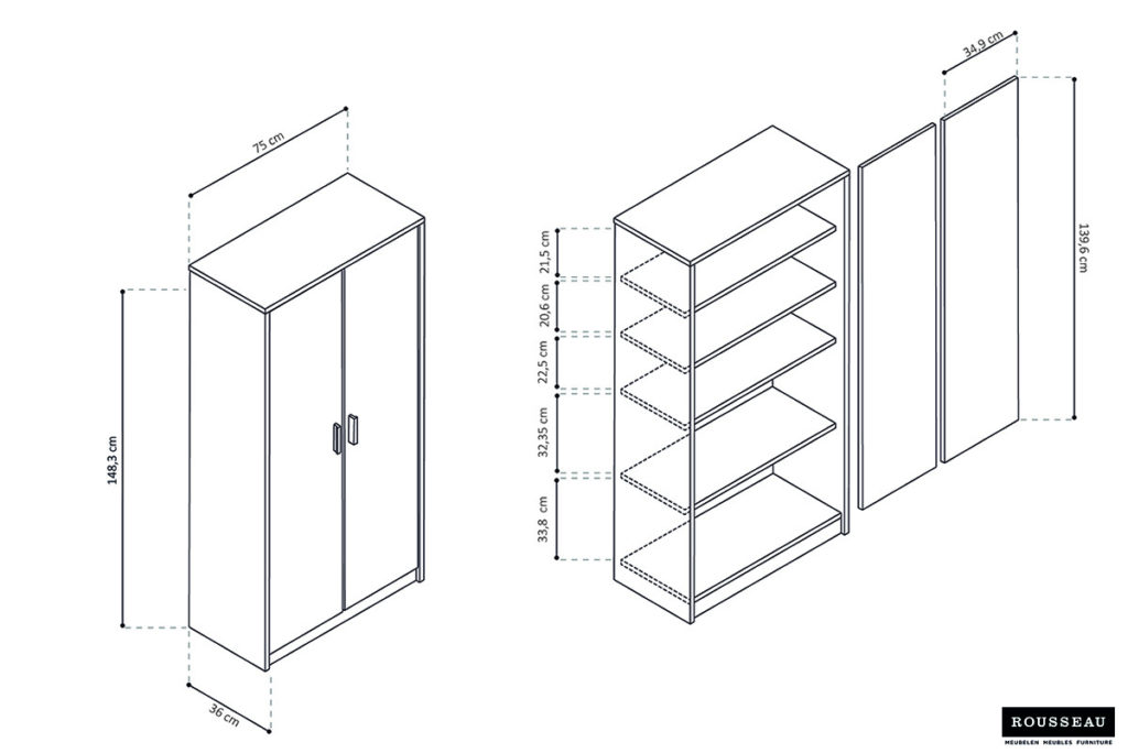 Opbergkast 'Space' 2 deuren en 4 legplanken Sonoma (1c) - Afbeelding 7
