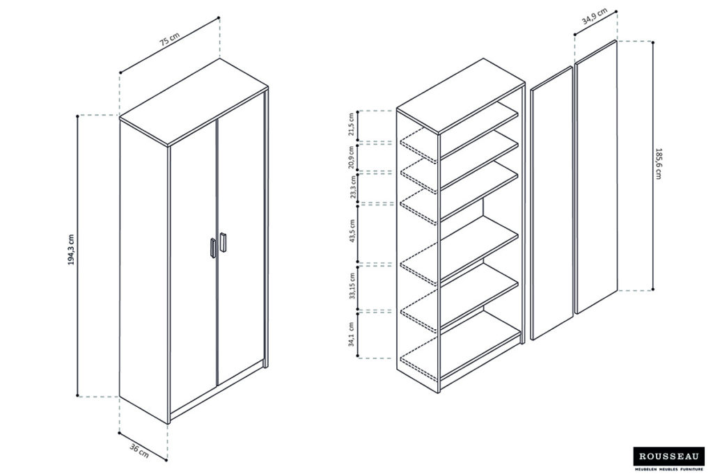 Opbergkast 'Space' 2 deuren en 5 legplanken Sonoma (1c) - Afbeelding 7