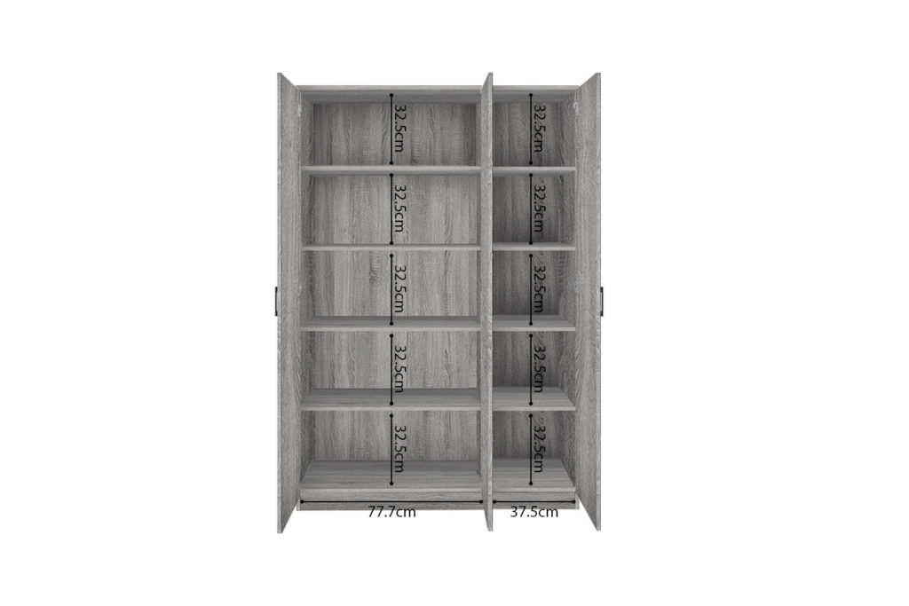 Opbergkast 'Ray' 3 deuren en 4 legplanken Grijze eik (2c) - Afbeelding 8