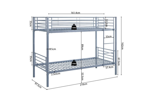 Stapelbed 'Sammy' 90x200 Splitsbaar Metaal Lichtgrijs (1c) - Image 8