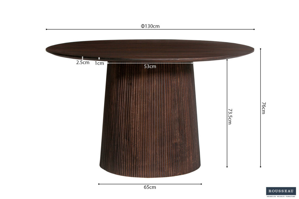 Tafel 'Miguel' 130 cm Rond Mango hout Donkerbruin (2c) - Afbeelding 5