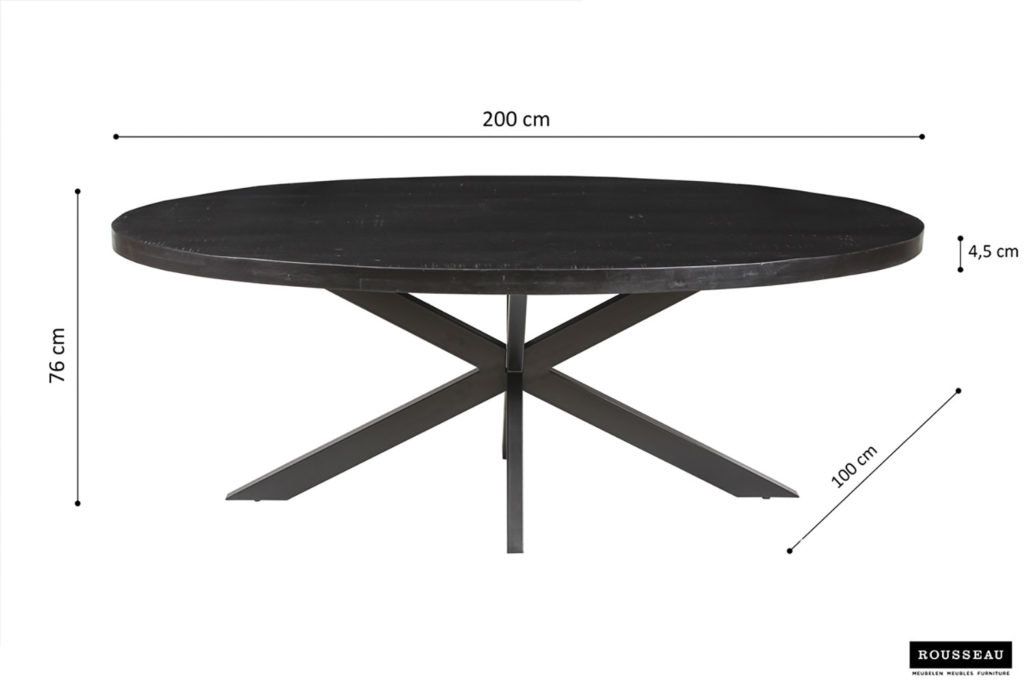 Tafel 'Alexa' 200 cm Ovaal Mango hout zwart (2c) - Afbeelding 5