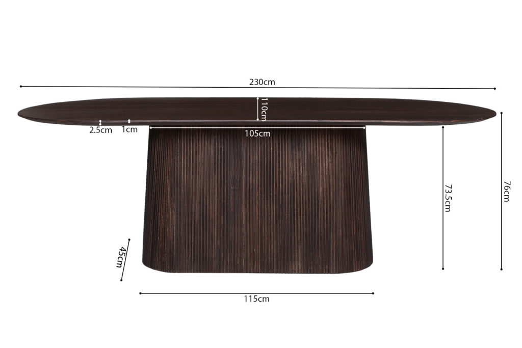 Tafel 'Miguel' 230 cm Ovaal Mango hout Donkerbruin (2c) - Afbeelding 6