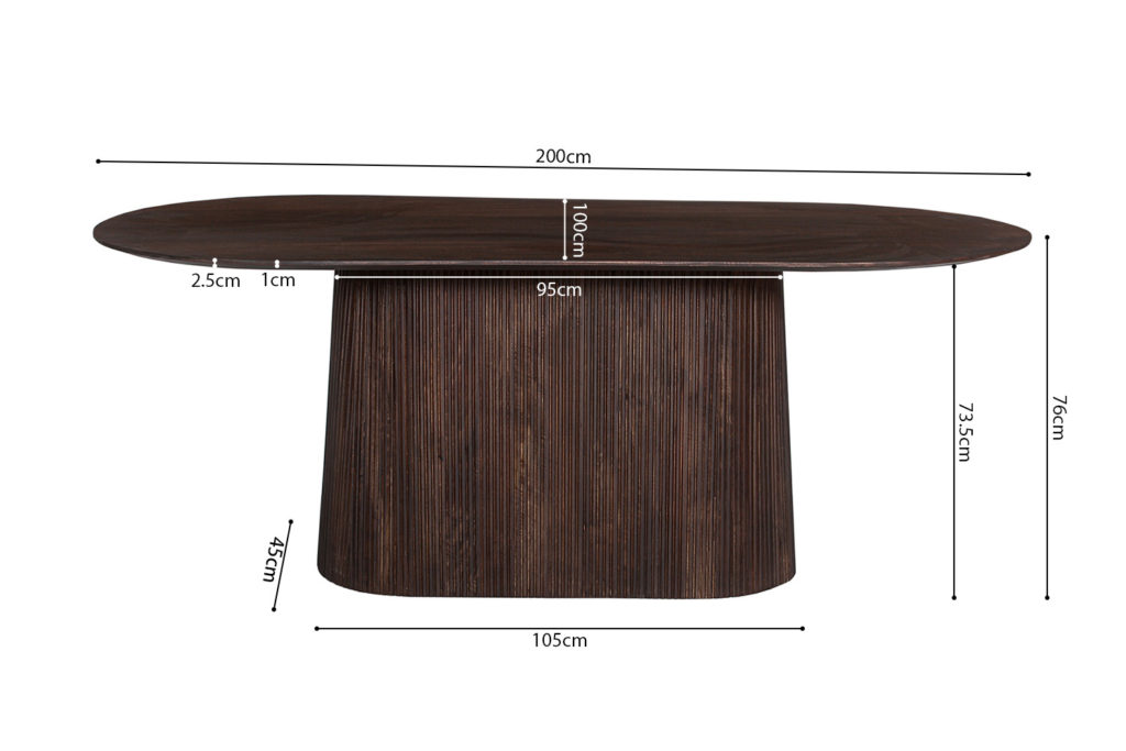 Tafel 'Miguel' 200 cm Ovaal Mango hout Donkerbruin (2c) - Afbeelding 6