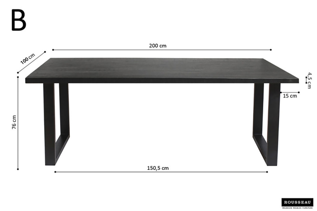 PROMO - Tafel 'Nicola' 200 cm Rechthoekig Mango hout zwart (2c) - Afbeelding 7