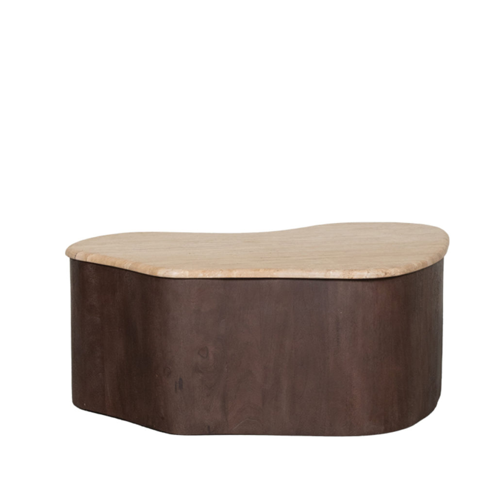 LABEL51 Salontafel Davi - Espresso - Travertin - 80 cm - Afbeelding 3