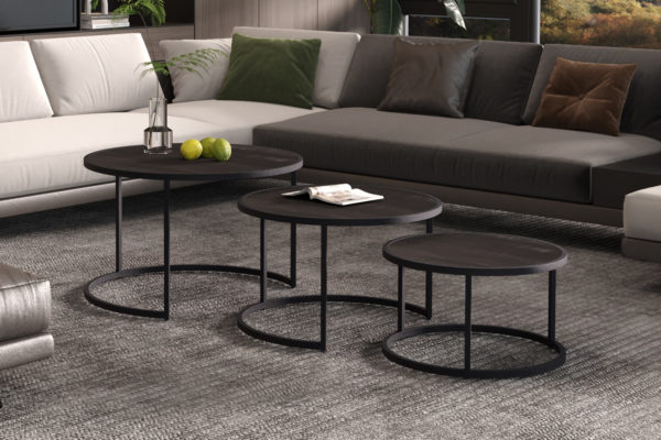 Salontafel 'Lennox' 3 delen Mangohout zwart