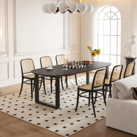 Tafel 'Tommy' 220x100 cm Deens Ovaal U-Poot Mango hout Zwart