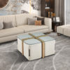 Salontafel 'Shana' met 4 poefs stof Decor Oude eik (2c) - Afbeelding 2