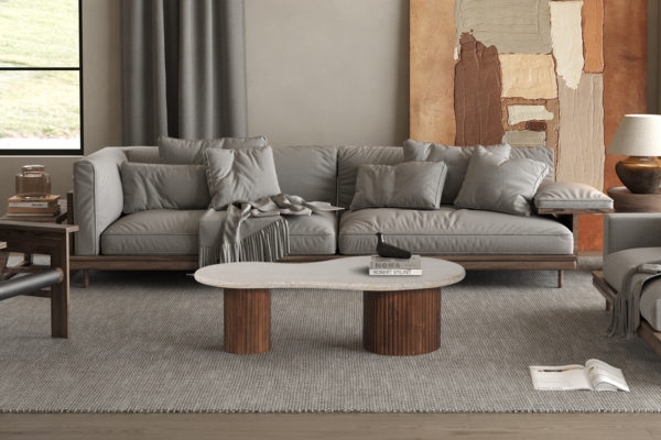 Salontafel 'Marlon' 120 cm Mango hout met Travertin Beige (2c) - Afbeelding 2