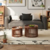 Salontafel 'Noah' 2-delig Rond Mango hout Lichtbruin (1c) - Afbeelding 2