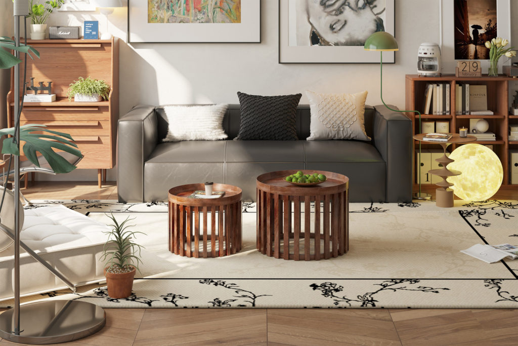 Salontafel 'Noah' 2-delig Rond Mango hout Lichtbruin (1c) - Afbeelding 2