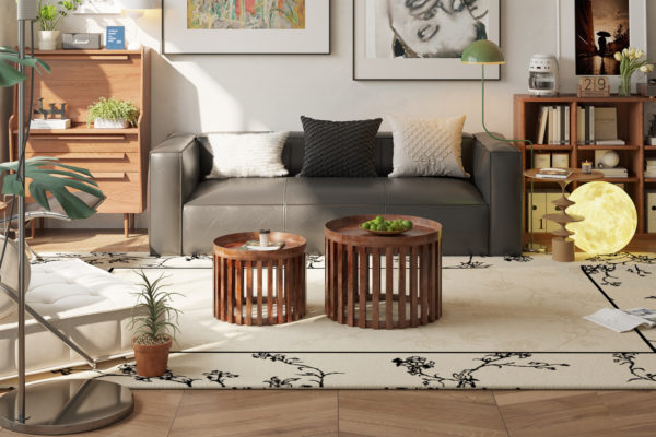 Salontafel 'Noah' 2-delig Rond Mango hout Lichtbruin (1c) - Afbeelding 2