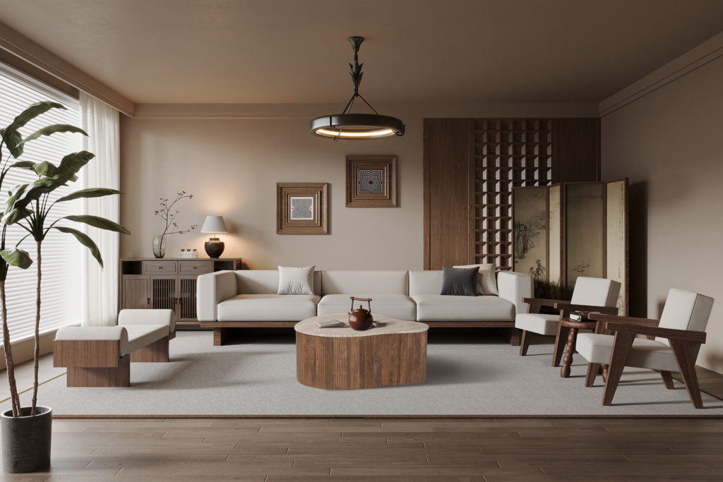 Salontafel 'Paul' 83 cm Mango hout met Travetin Beige (1c) - Afbeelding 2