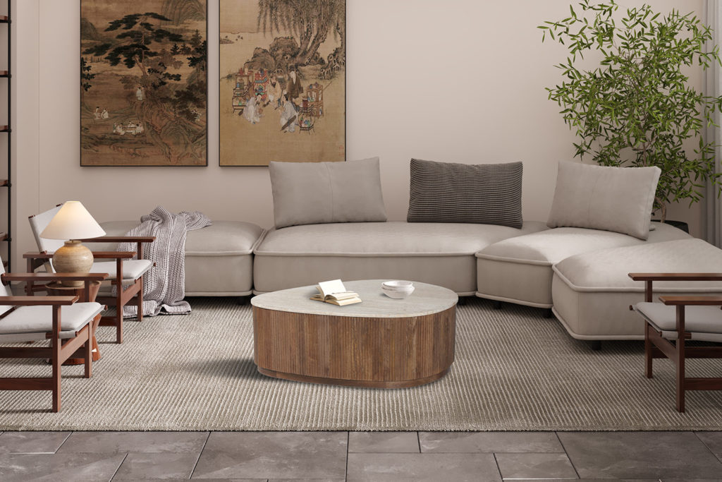 Salontafel 'Nolan' 100 cm Mango hout met Travetin Beige (1c) - Afbeelding 2