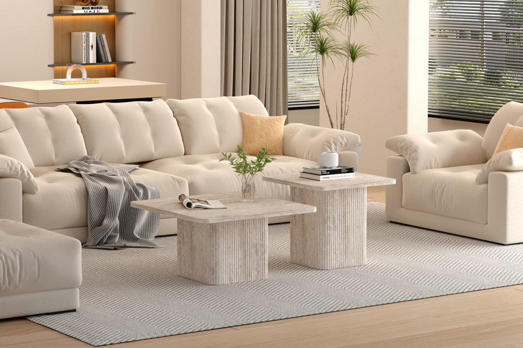 Set van 2 Salontafels 'Bobby' Decor travertin Beige - Afbeelding 2