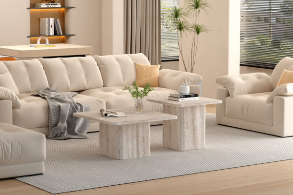 Set van 2 Salontafels 'Bobby' Decor travertin Beige - Afbeelding 2